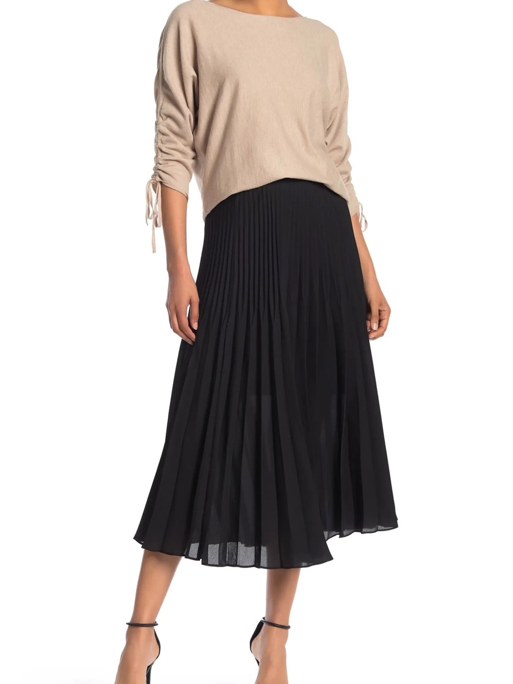 Max Studio Black Pleated A-Line Skirt